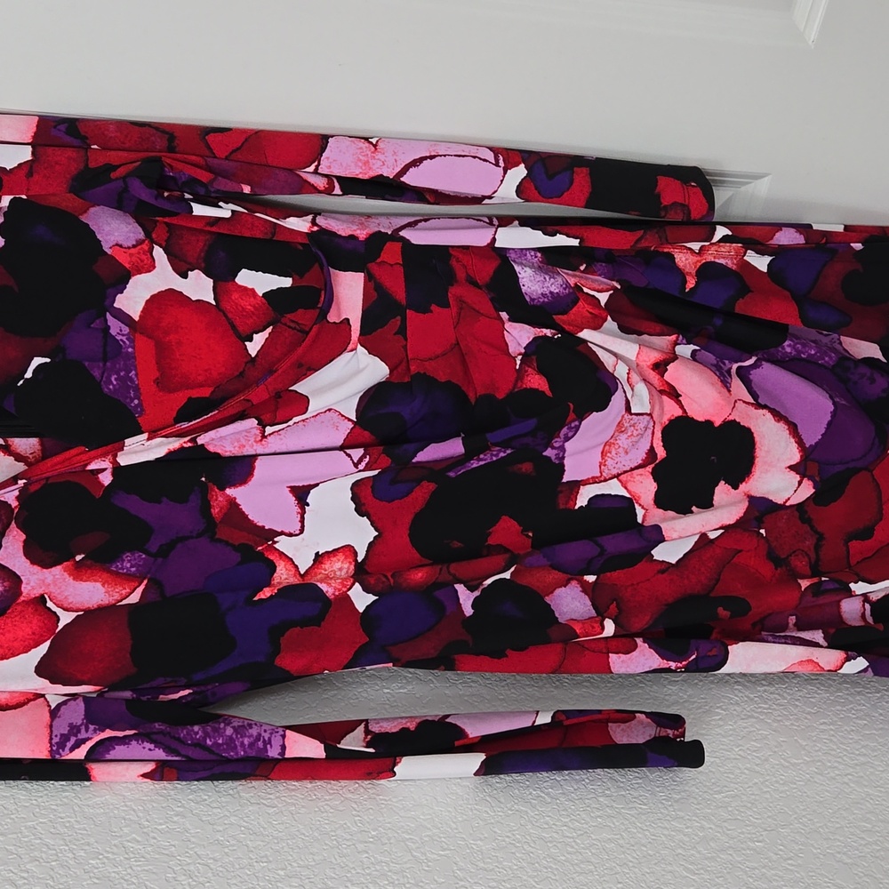 Calvin Klein Red Pink Purple Floral Wrap Dress - Picture 4 of 8